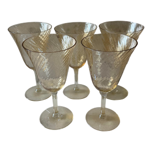 Set of 5 Amber Crystal Wine Glasses
