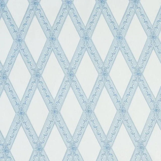 Sample - Schumacher X Jill Lasersohn Les Losanges Toile Fabric in Sky For Sale