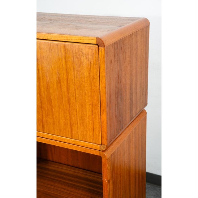 Mid Century Danish Modern Bookshelf Cabinet Teak Shelves Doors MCM Shelf 2 Pc For Sale - Image 10 of 12