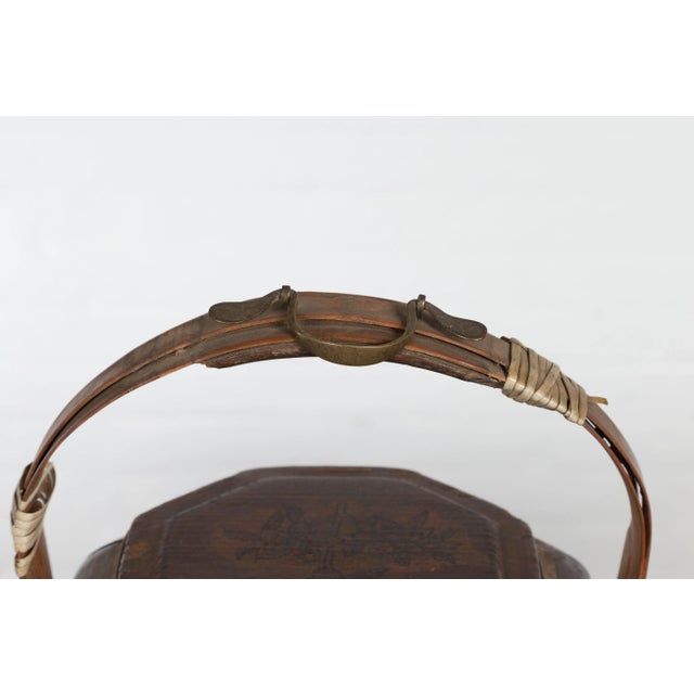 Chinese Antique Lacquered Gift Delivering Basket with Hand Painted Floral Décor For Sale In New York - Image 6 of 13