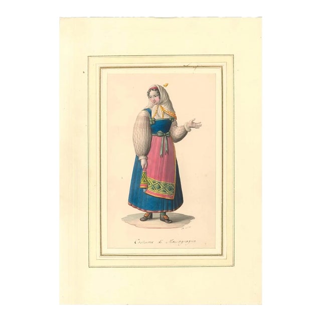 Costume di Massagrogna - Watercolor by M. De Vito - 1820 ca. 1820 c.a. For Sale