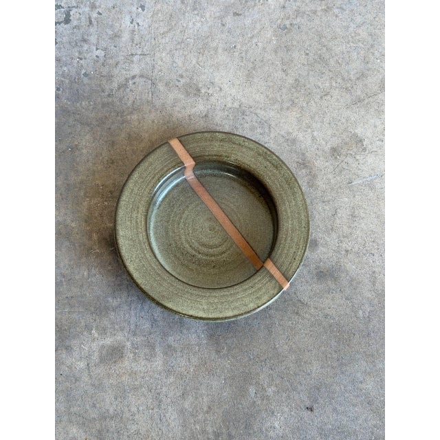 Mid-Century Modern Danish Bjergård Green Ceramic Stripe Plate Mid-Century Modern 1960s For Sale - Image 3 of 10