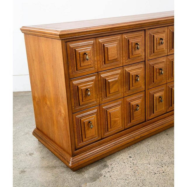 Brown Mid Century Modern Credenza Server Buffet Stanley Oak 9 Drawers Cabinet 1970s For Sale - Image 8 of 12