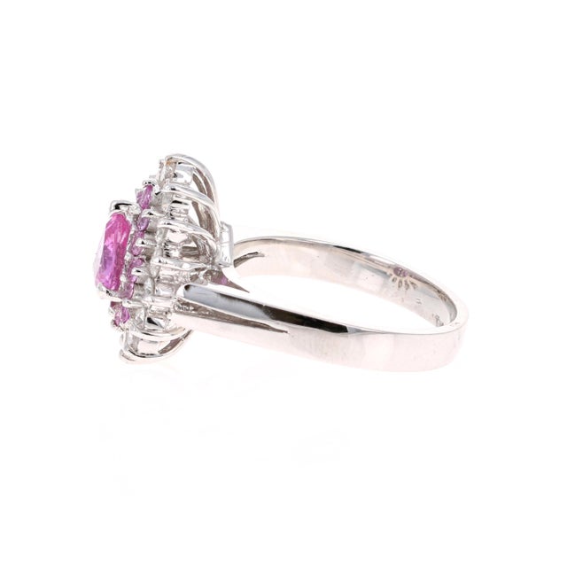 2.01 Carat Pink Sapphire Diamond 14 Karat White Gold Ring, Size 7 For Sale - Image 4 of 10