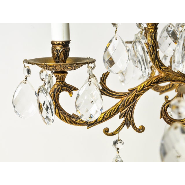 Brass Antique Brass and Crystal Chandelier 12 Light For Sale - Image 8 of 14