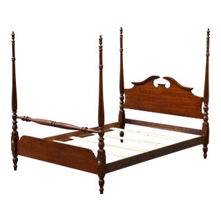 Vintage Thomasville Queen Sized Chippendale Cherry Complete Four Poster Bed Frame For Sale