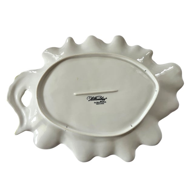 Ceramic Vintage Williamsburg Global Views Majolica Radicchio-Inspired Cabbage Leaf Platter in Chartreuse & Violet For Sale - Image 7 of 9
