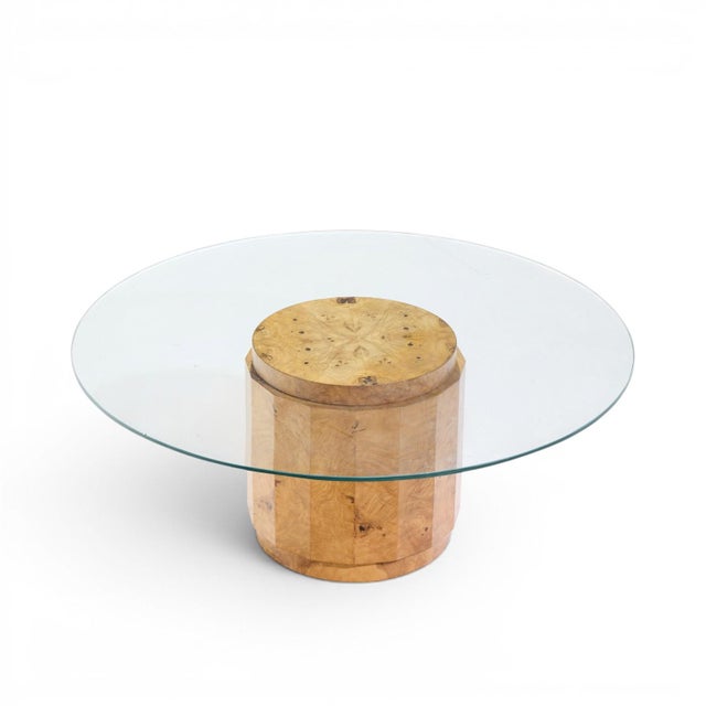 Mid 20th Century Edward Wormley for Dunbar Mid Century Burlwood Pedestal Drum Coffee Table For Sale - Image 5 of 5