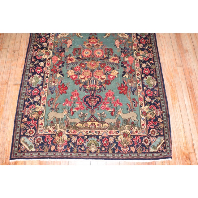 Emerald Green Botanical Antique Persian Kashan Rug - 4'5" x 6'9" For Sale In New York - Image 6 of 9