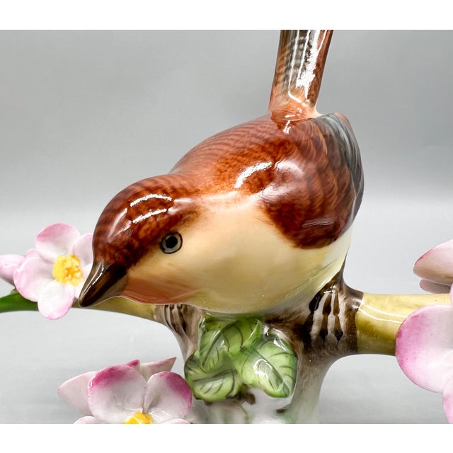 Brown Vintage Herend Hungary Hand-Painted Songbird With Pink Blossoms – Porcelain Figurine - Cottagecore • Traditional • European Classic For Sale - Image 8 of 15