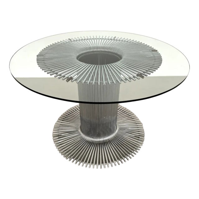 Italian Pedestal Dining Table in Chrome and Glass attributed to Gastone Rinaldi, 1970s For Sale