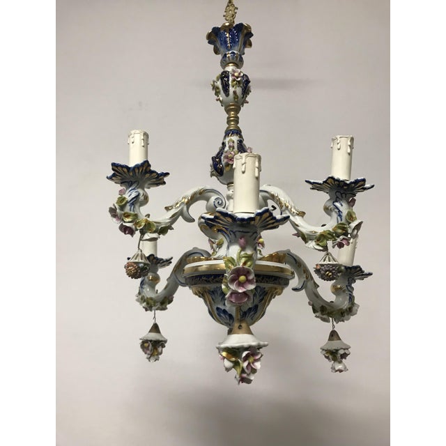 Vintage French Porcelain Flower Chandelier For Sale - Image 3 of 18