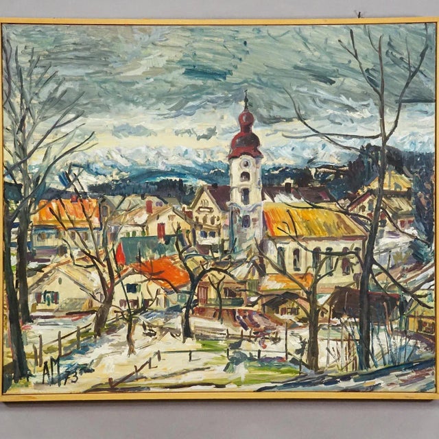 Impressionist Vintage Oil Painting of a Bavarian Village, Alexander Michael 1973 For Sale - Image 3 of 8