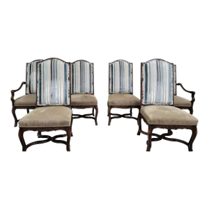 Vintage Country French Regence Louis XV Style Dining Chairs - Set of 6