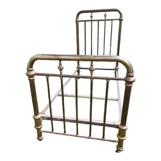 Late 19th Century Antique Twin Size Brass Bed With Iron Frame For Sale