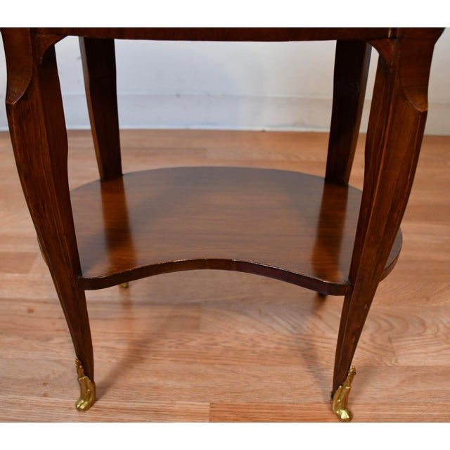 1910 French Louis XV Mahogany Inlay Marble Top Nightstand Bedside Table For Sale - Image 4 of 14
