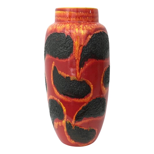 Vintage Handmade Red and Black Glazed Ceramic Vase, 1970s For Sale