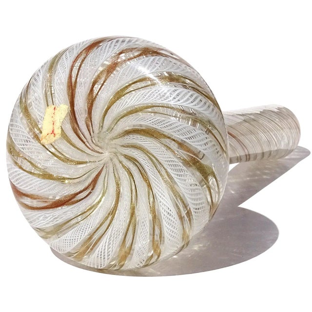 Vintage Murano Fratelli Toso White Copper Aventurine Ribbons Italian Art Glass Soliflore Flower Vase For Sale In Orlando - Image 6 of 6