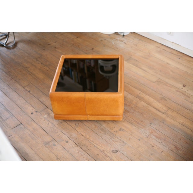 Vintage Coffee Table in Leather and Black Glass, 1970s For Sale - Image 11 of 16