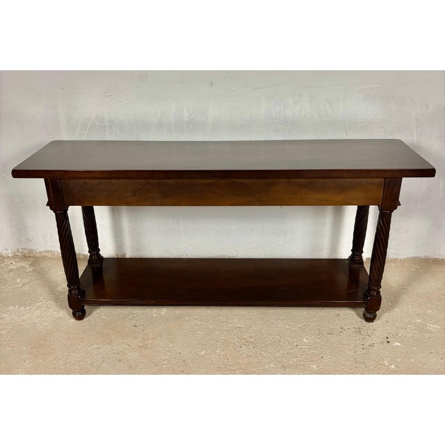 Large Spanish Walnut Rustic Console with Three Drawers and Lower Shelf, 1930s For Sale - Image 6 of 15