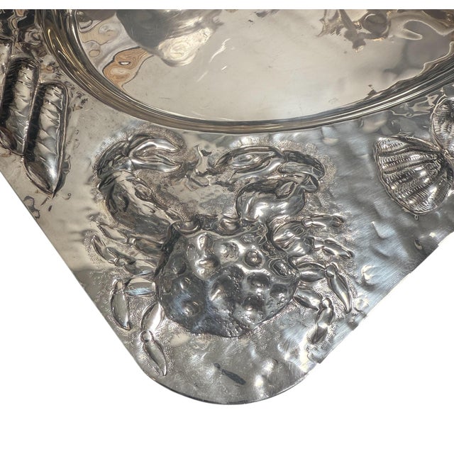 Mid 20th Century Macer Italian Silver Lavorato a Mano Fish Seafood Platter For Sale In Los Angeles - Image 6 of 8