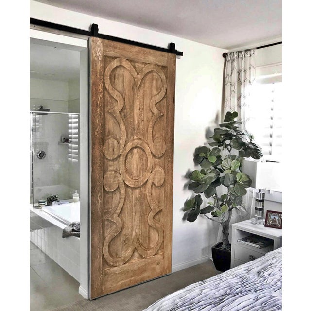 Not Yet Made - Made To Order Rustic Hand-Carved Solid Wood Barn Door – Classical Scroll Pattern For Sale - Image 5 of 8