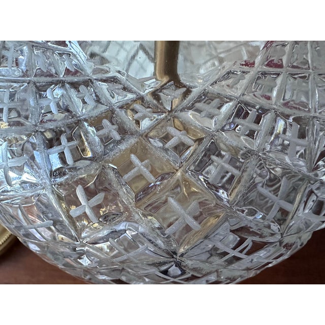 Elegant French Finely Cut Crystal Cyclades Pattern Table Lamps With Fancy Brass Bases - A Pair For Sale - Image 9 of 11