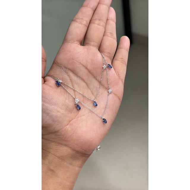 American Celestial 2.84ct Sapphire & Diamond Double-Layer Star Station Necklace 14k Gold For Sale - Image 3 of 17
