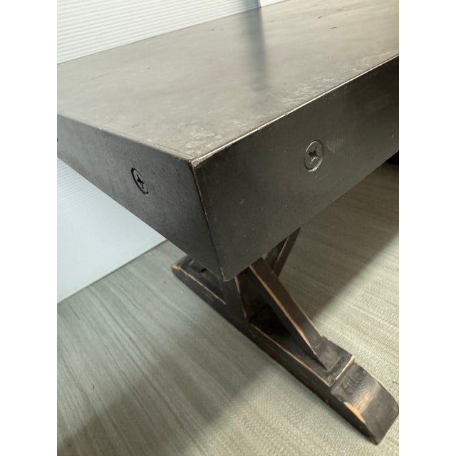 2010s Reclaimed Wood + Concrete Trestle Table/Work Desk For Sale - Image 5 of 12