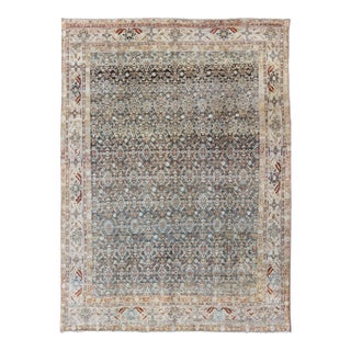 Persian Antique Malayer Rug With Exquisite Design in Blue, Gray, Teal & Ivory 8'7 X 11'0 For Sale