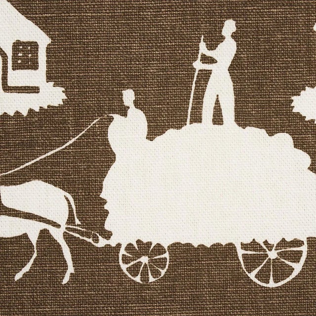 Schumacher Sample - Schumacher Farm Scene Fabric in Brown For Sale - Image 4 of 5