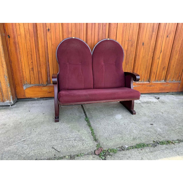 1970s Vintage Art Deco Loveseat with Burgundy Upholstery, 1970 For Sale - Image 5 of 5