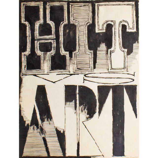 A 1961 ink drawing by the American artist James Spencer Russell (1915-2000). This bold and graphic work features the words...