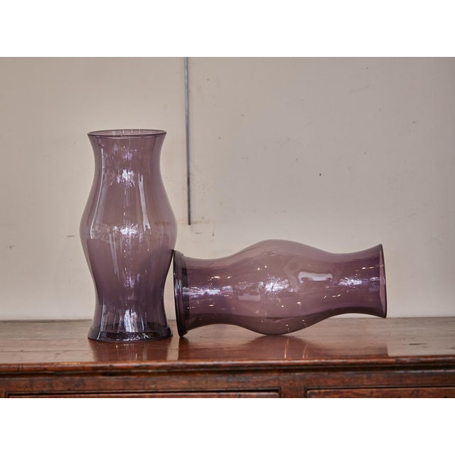 Amethyst Midcentury Period Hurricane Lamp Glass Shades, a Pair For Sale - Image 4 of 8