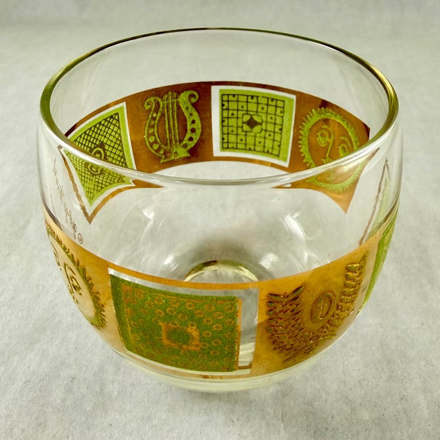 Golden Celeste Roly Poly Glasses in Stand, Briard, S/9 For Sale - Image 9 of 11