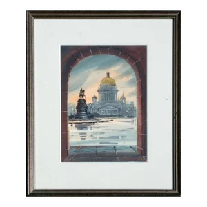 1980s Saint Issac's Square, Saint Petersburg Landscape Painting by K. Cesephnob, Framed