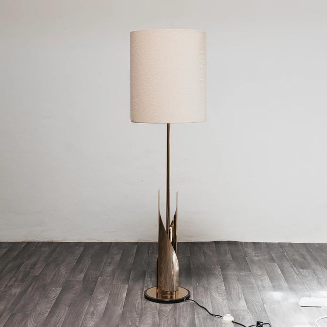 Hollywood Regency Vintage Hollywood Regency Brass Floor Lamp with Shade, 1970s For Sale - Image 3 of 6