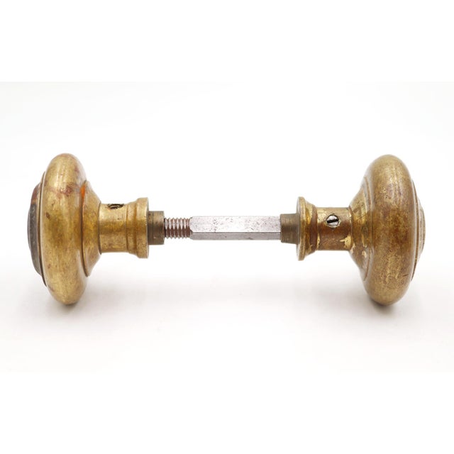 Traditional Pair of Vintage 2.375 In. Raised Concentric Brass Entry Door Knobs For Sale - Image 3 of 6