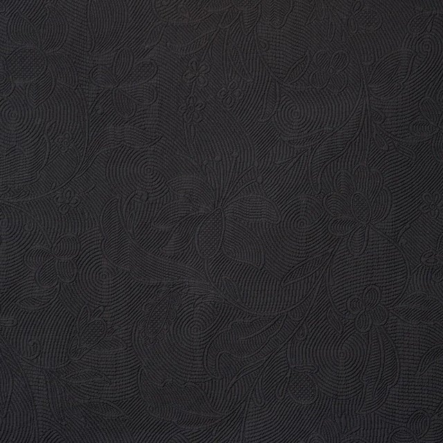 Sample - Schumacher Quilted Scroll Matelasse Fabric in Pitch Black For Sale