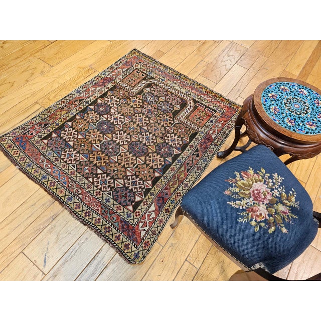 Tribal Antique Caucasian Shirvan Area Rug, Handwoven Wool, Prayer Pattern, 1890s, 4' x 5' For Sale - Image 3 of 14
