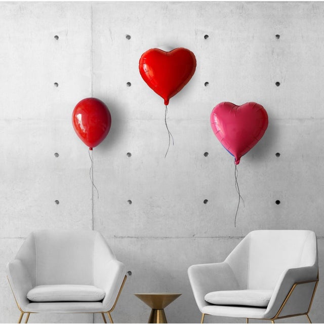 Red Glossy Ceramic Balloon Wall Sculpture -Large Size For Sale In New York - Image 6 of 13