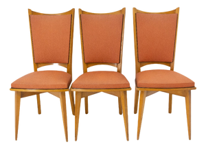 Mid-Century Dining Chairs in Beech and Red Moleskine, France, 1950s, Set of 6