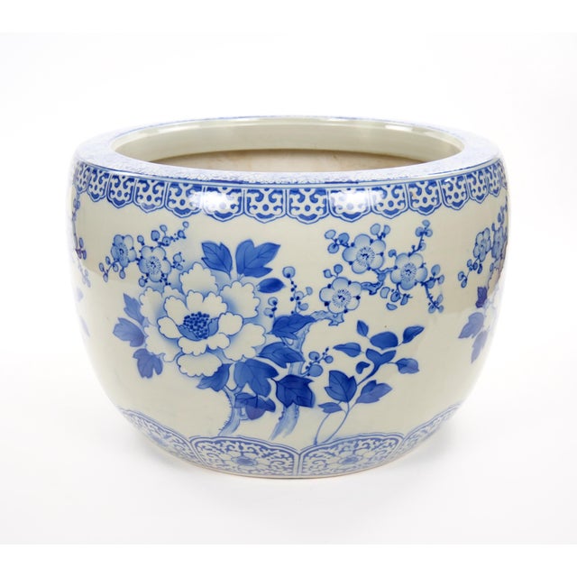 Asian Asian Blue and White Porcelain Planter / Fish Bowl, Late 20th Century For Sale - Image 3 of 9