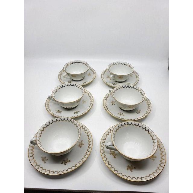Hollywood Regency French Empire Style Porcelain Tea Service Decorated with Fine Gold from Sologne, 20th Century, Set of 15 For Sale - Image 3 of 18