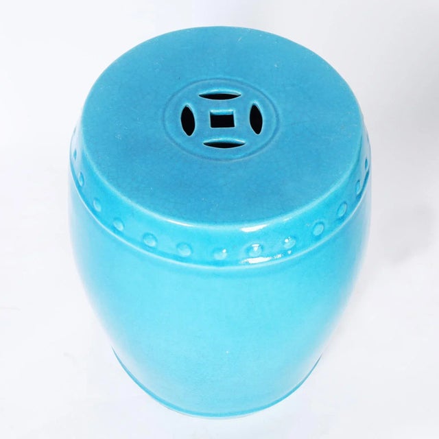 Terra Cotta Garden Seats With a Blue Glaze - Set of 4 For Sale In West Palm - Image 6 of 11