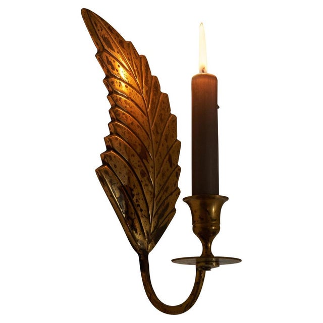 Goldenrod Leaf Shaped Candle Sconce in Patinated Brass, 1970s For Sale - Image 8 of 8