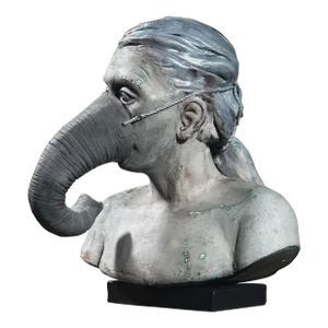 Vintage Fantasy Realist Ceramic Portrait Bust With Elephant Trunk Mask