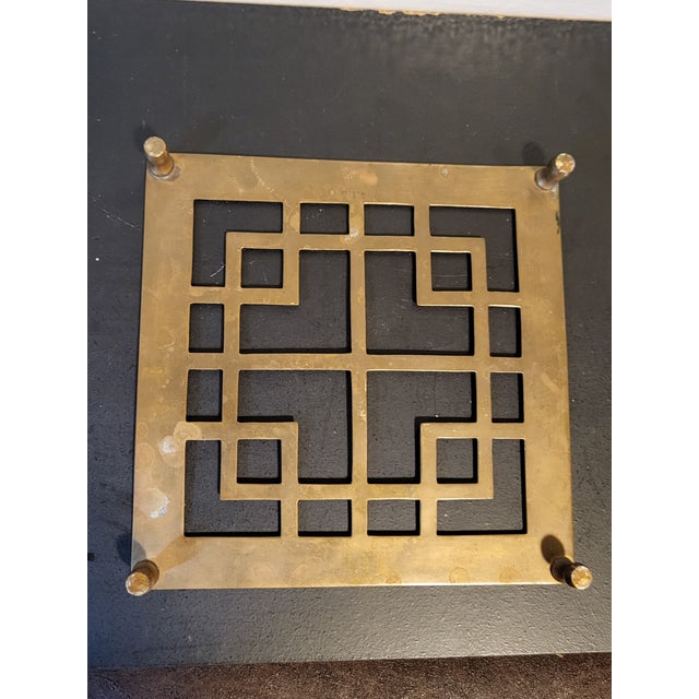 Vintage Brass Square Geometric Trivet MCM Footed For Sale - Image 9 of 10