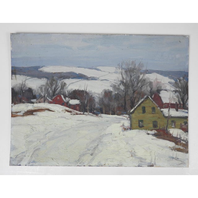 Early 20th Century Snowy Winter Farm Landscape Painting For Sale In Seattle - Image 6 of 8