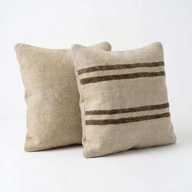 Mid-Century Modern Anatolian Kilim Pillow Cover 16'' X 16'' - Set of Two For Sale - Image 3 of 4